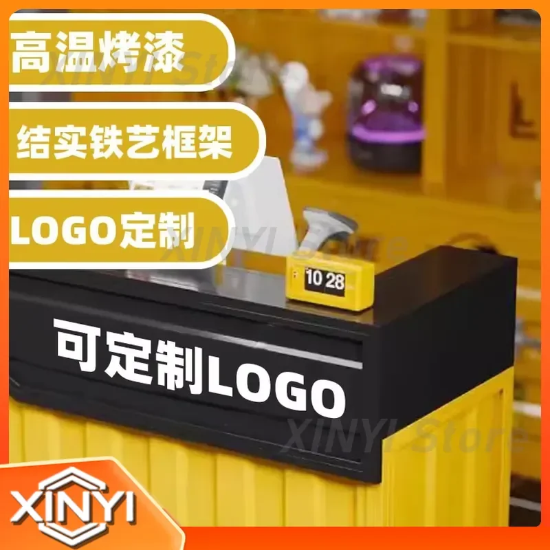 Industrial Style Wrought Iron Bar Counter for Container Dessert Shop Billiards Hall Creative Retro Corner Front Desk