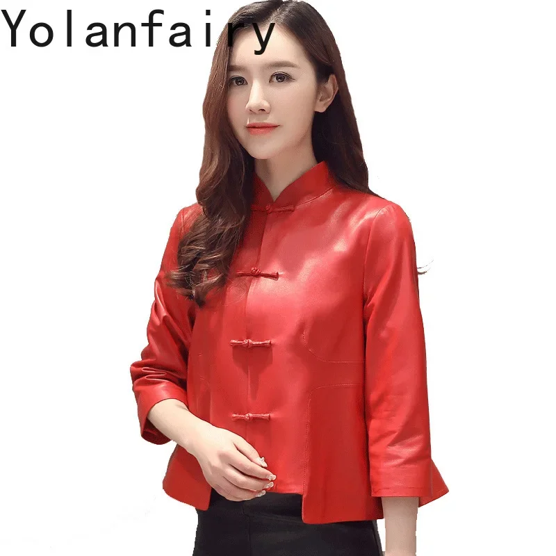 

YOLANFAIRY Leather Jackets Women Genuine Sheepskin Women's Clothing Fashion Casual Spring Summer Short Coats New Куртка Кожаная