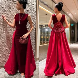 Customized Sparkle Velour Pleat Handmade Flower Straight Jewel Long Dresses Bespoke Occasion Celebrity Chinese Style Matching