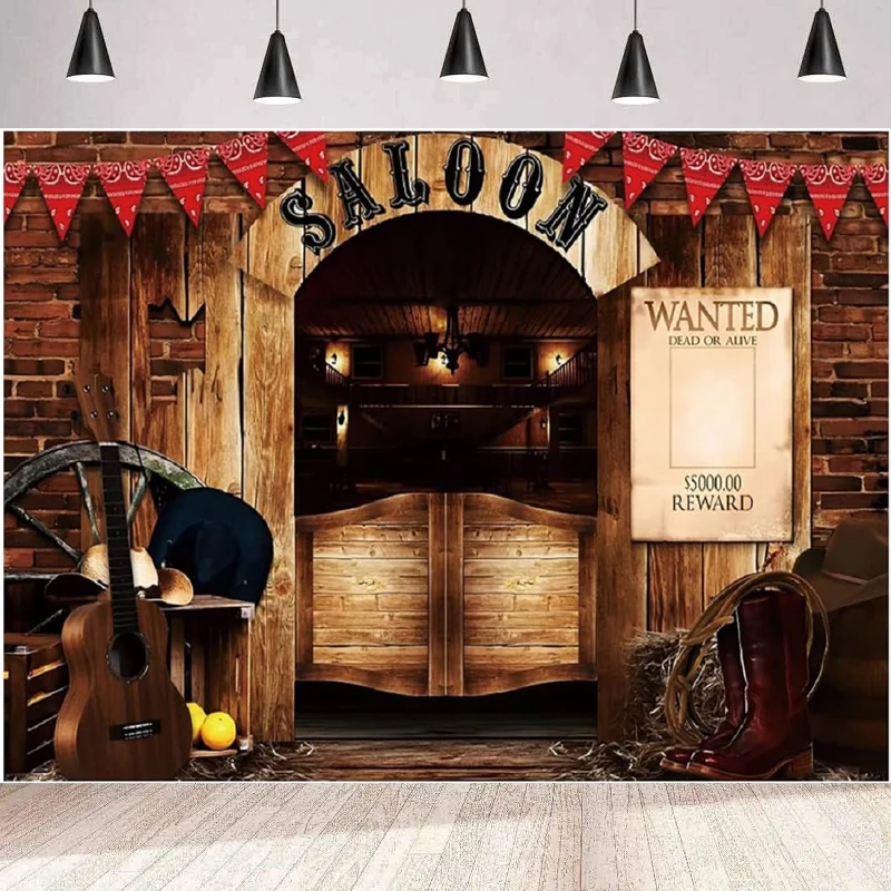 Vintage West Saloon Photography Backdrop Retro Western Cowboy Party Supplies Wooden House Barn Banner Background Wall Poster