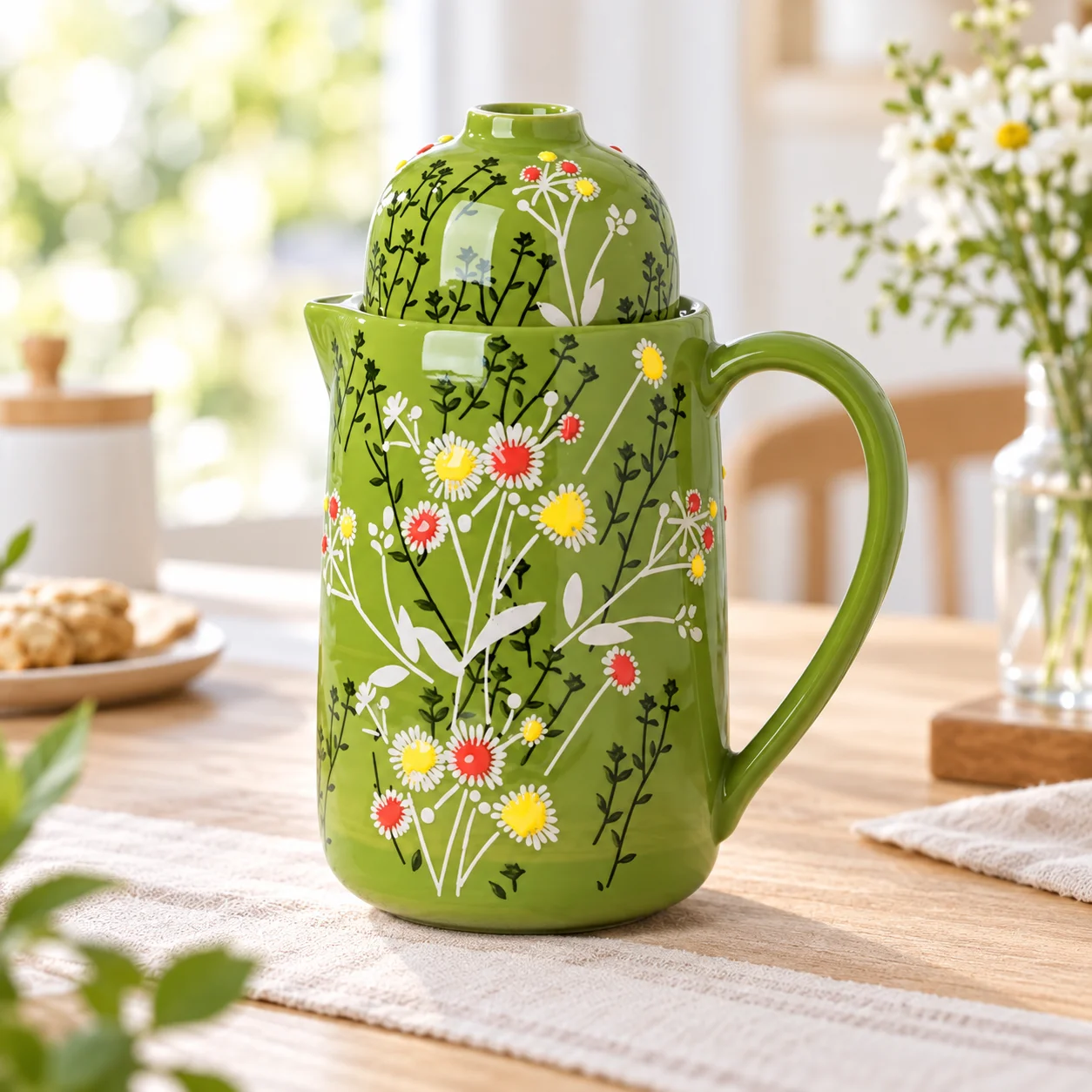 800ml Ceramic Tea for One Set with Stackable Cup Floral Teapot and Mug Set for Office Home Afternoon Tea Gift