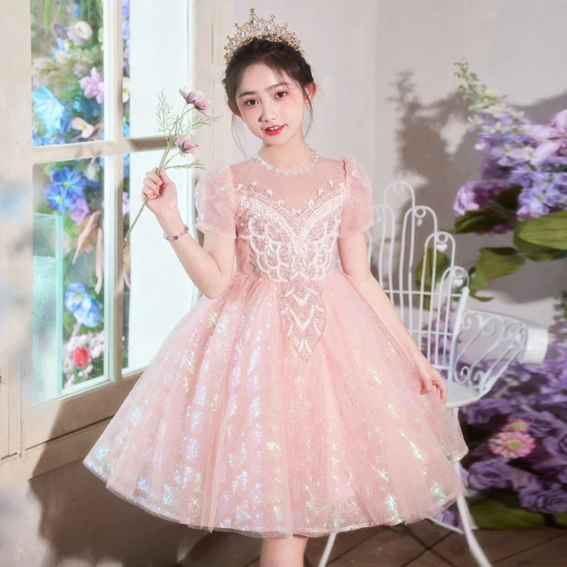 New Luxury niche High-End Flower Girl Dress for Girls, Suitable for Piano Performances and Host Duties, Princess Style Dress