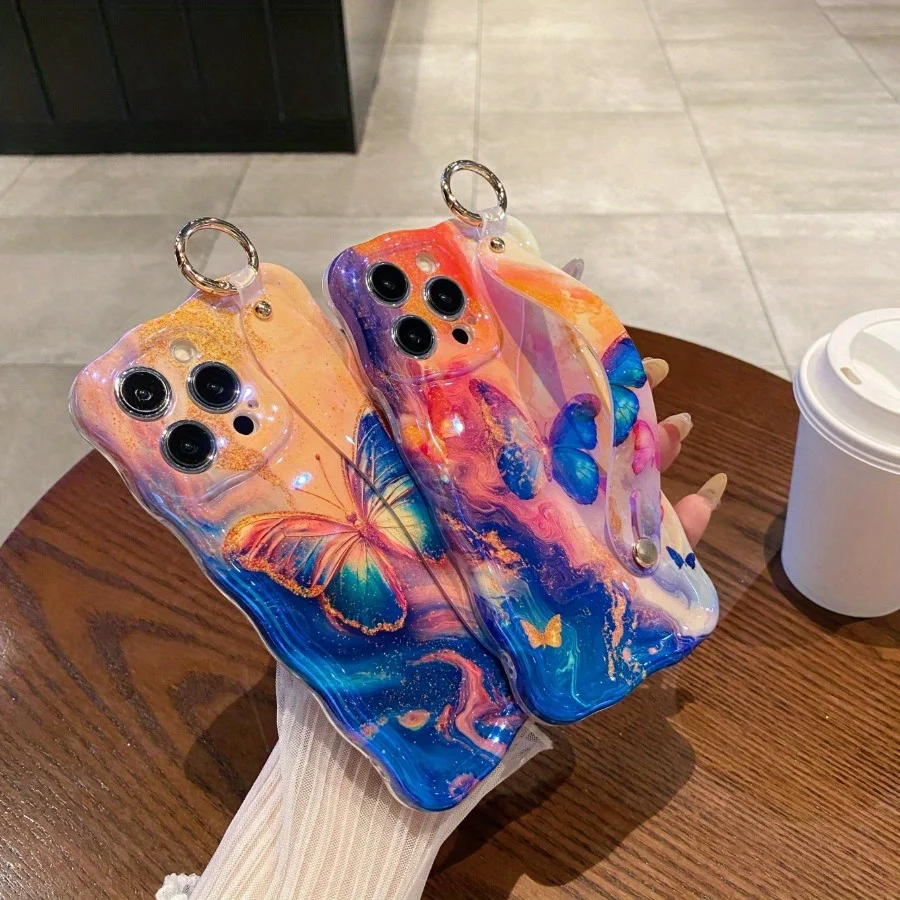 حامل معصمه، تويست - فراشة بلاتينية واحدة، فراشة بلاتينية متعددة لهاتف أبل 16 15 14 13 12promax حافظة هاتف جديدة