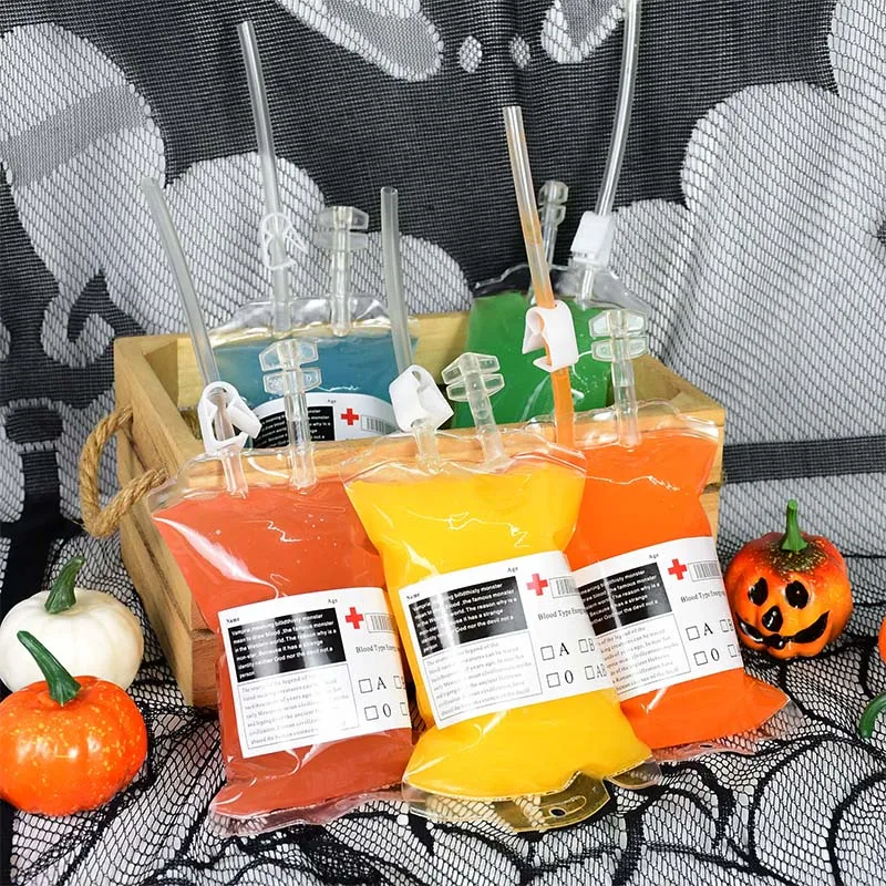 400ml Transparent Plastic Vampire Blood Bag Props Halloween Spoof Blood Drinking Bag Party Cosplay Props Halloween Decorations