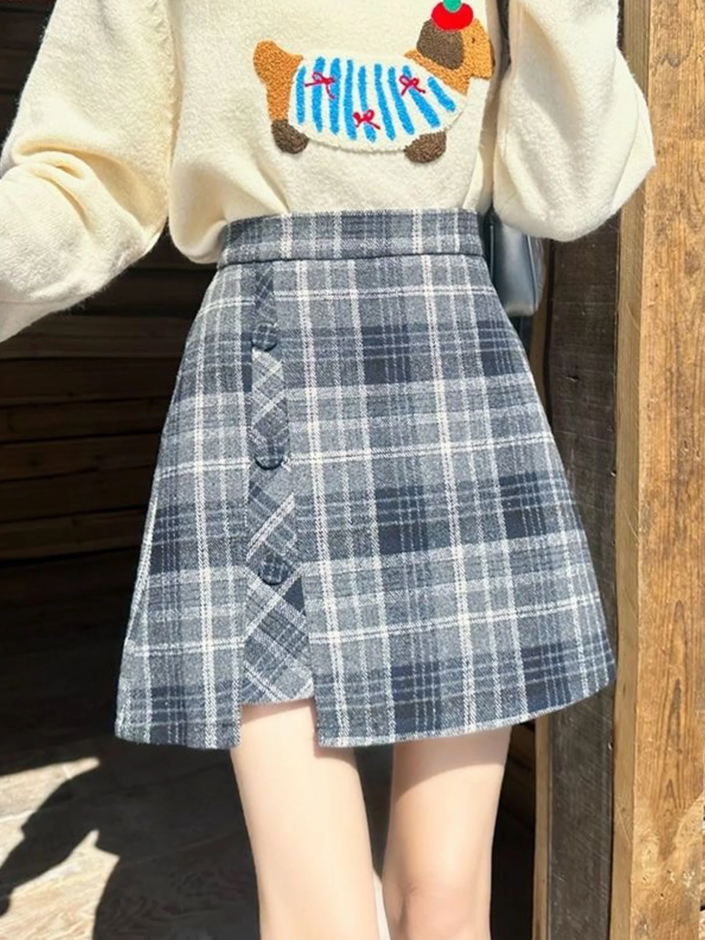 

Ретро-юбка А-силуэта в клетку, утепленная, женская, весенняя новинка, асимметричная шерстяная юбка-обертка, не просвечивающая, короткая юбка