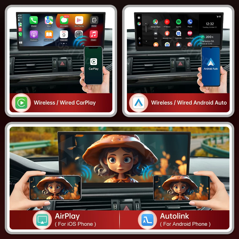 Pantalla multimedia inalámbrica RoadTop de 12.3 pulgadas con CarPlay, Android Auto, Airplay, Autolink y Linux para Audi A6 A7 2011-2018 RMC HN+ 5