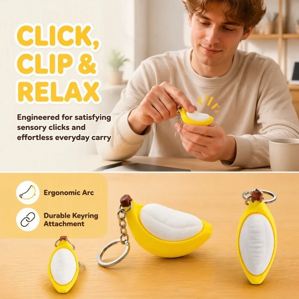 Eco-Friendly PLA Banana Fidget Keychain Novelty Shape Relaxed Press Banana Press Keychain Creative Simulation Banana