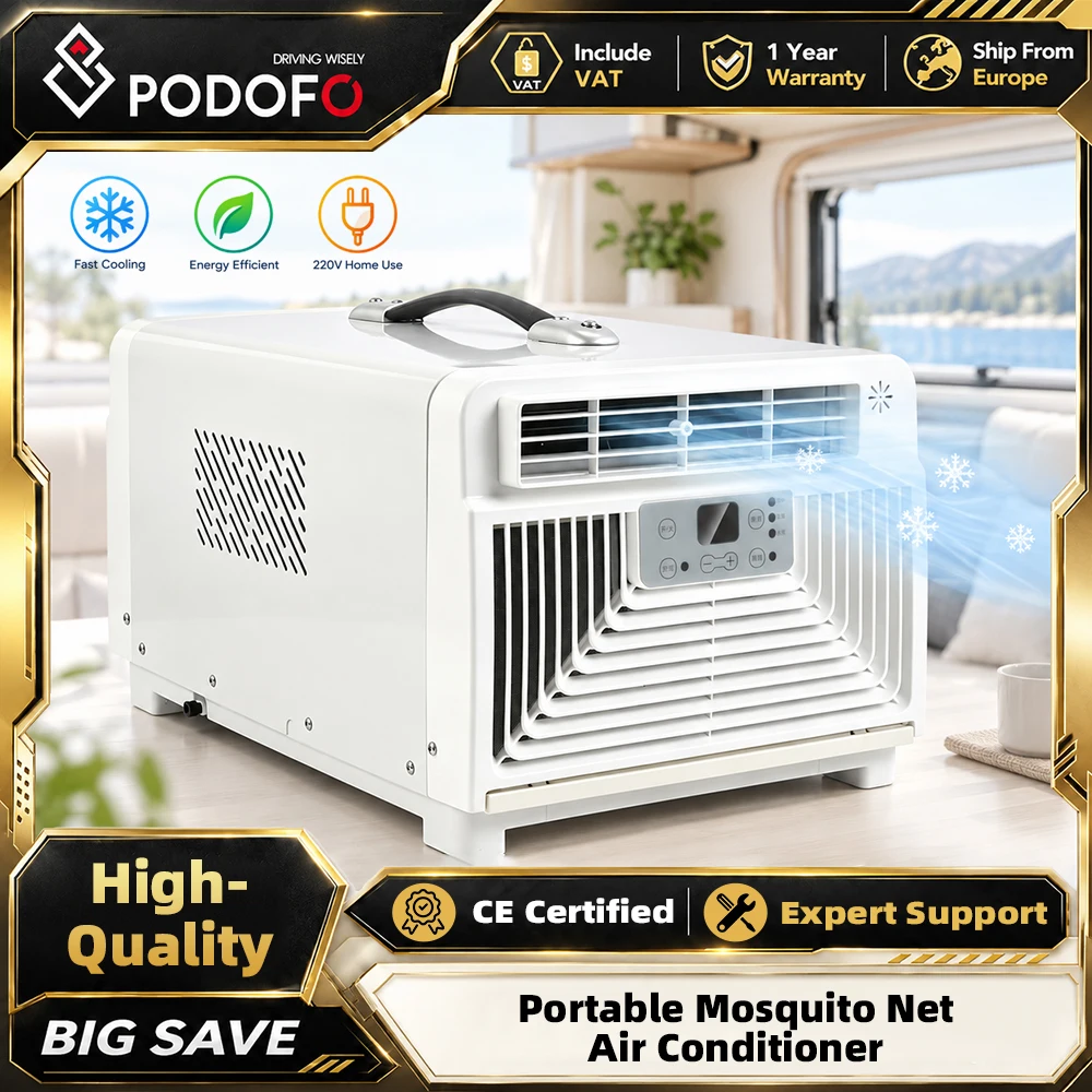 Podofo, condizionatore portatile 4 in 1 con funzioni di raffreddamento, riscaldamento e deumidificazione, 220 V, modello K6-2W, dotato di pannello digitale a LED, telecomando e timer programmabile per