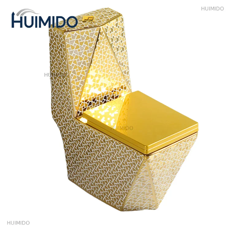 High-quality modern one-piece ceramic gold toilet Middle East diamond flush belt household P-trap wholesale
