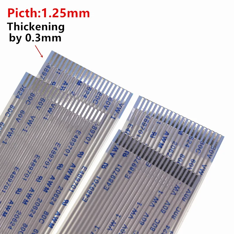 FPC FFC Flexible Flat Cable 1.25mm Pitch Thickening by 0.3mm AWM 20624 80C 60V VW-1 12/15/16/17/18/20/21/22/Z30/32/40Pin