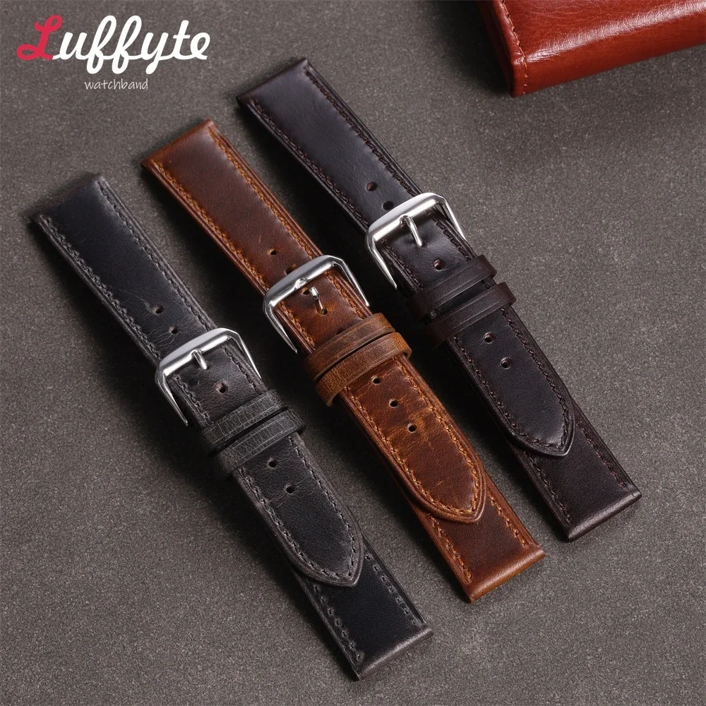 Retro Crazy Horse Calfskin Strap 18mm 19mm 20mm 21mm 22mm Men\'s and Women\'s BusinessUniversal Replacement Watch Band