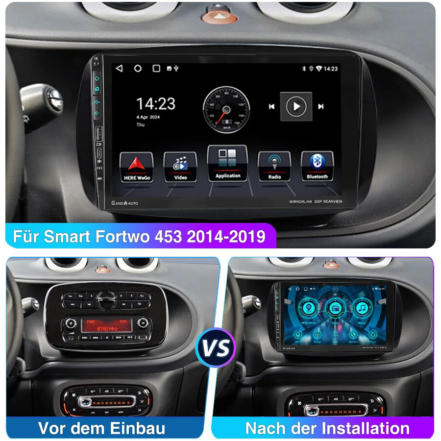 ESSGOO Android 14 9" Touchscreen Autoradio für Smart Forfour/Fortwo 453 - Wireless CarPlay & Android Auto - GPS Navigation FM WiFi USB Typ-C RDS SWC Mirror Link - Multimedia Videoplayer – Detail 4