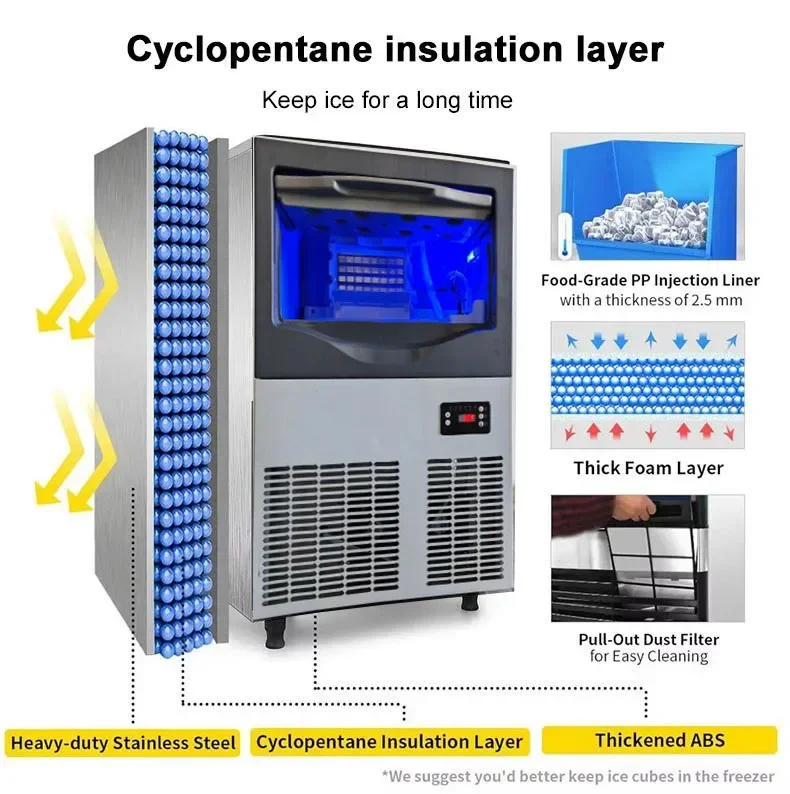 HC-100P 50kg/24h Commercial Ice Maker Machine Cube Air Water Cooling Easy Maintenance with Automatic Motor for Shop Use