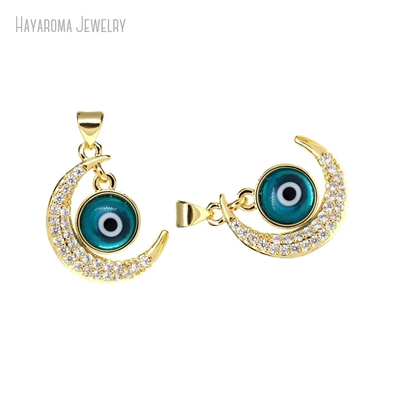 2Pcs Islam Wholesale Gold Color Blue Shape Crescent  Moon Religious Evil Turkish Eye Pendant Charms PM45991 image 5