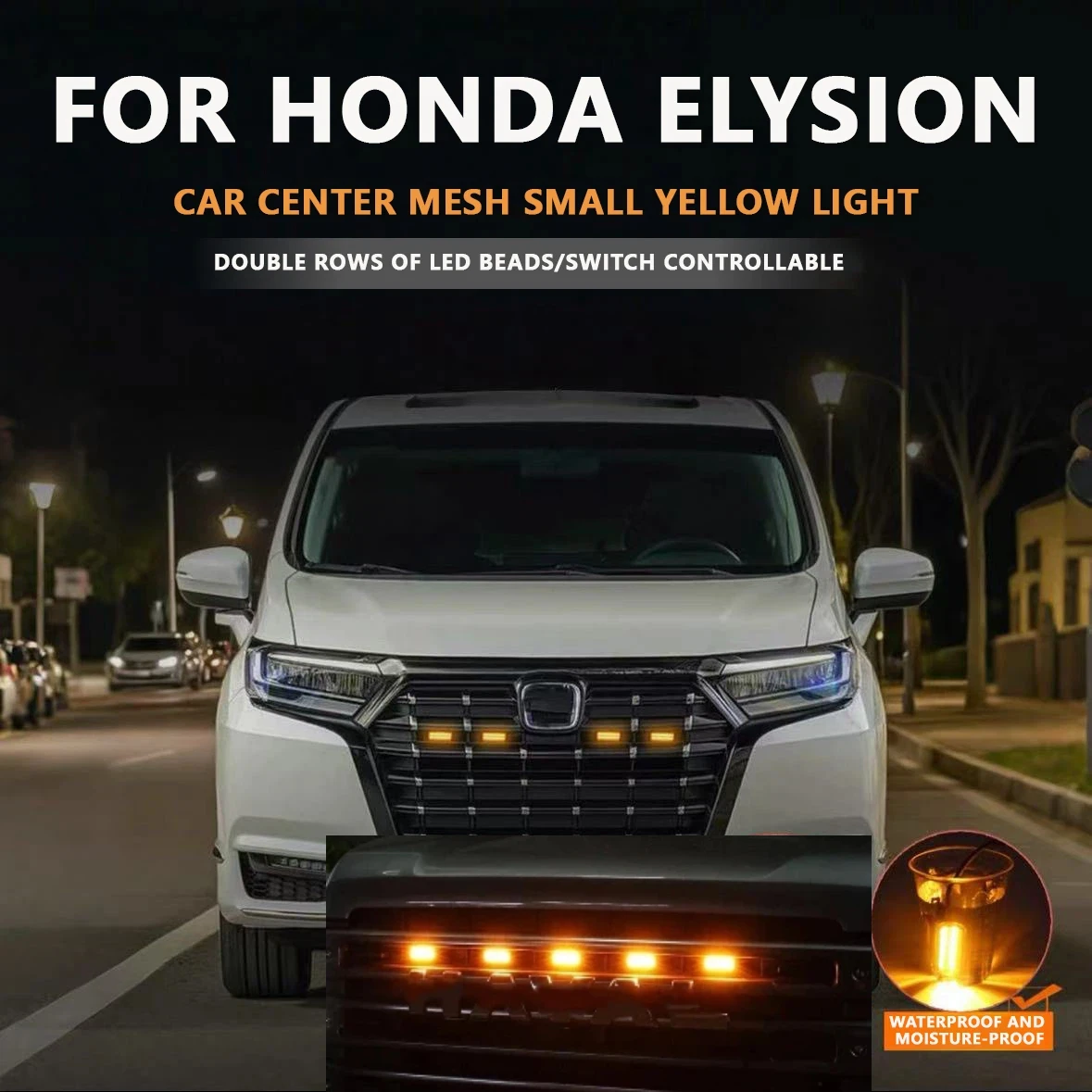 LED Car Lights Front LED Grille Lights With Harness Eagle Eye Lamp FOR 2022-2025 HONDA ELYSION center mesh small yellow light