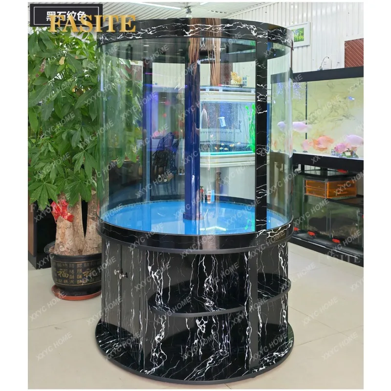 XXCylindrical fish tank aquarium glass ecological large bottom filtration without water exchange