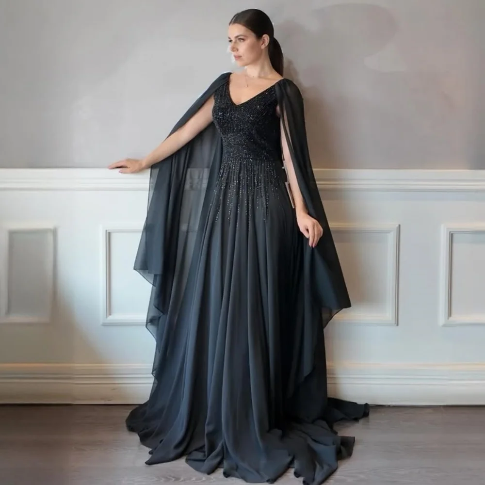 تخصيص جودة عالية كلاسيكي الشيفون الديكور مستقيم الخامس الرقبة فساتين طويلة مخصص فساتين المناسبات الأحجام المتاحة مطابقة