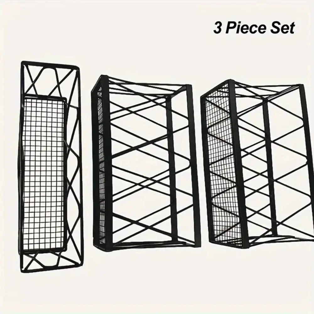 

3Pcs Wall Mounted Kitchen Inside Cabinet Door Organizer Rust-proof Hollow Out Cabinet Door Storage Holder Black No-Drill