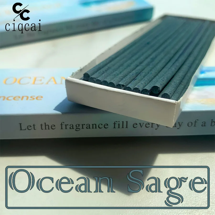 High-Quality Chinese Ocean Sage Incense, 12cm Long Natural Incense Sticks, 35 Sticks/Box, Made from Sea Salt and Sage Powder, with a Strong and Long-Lasting Fragrance, Refreshing and Invigorating, Purifies the Air, Suitable for Home, Office, Hotel, Club, Etc., Light Luxury Packaging, Ideal for Holiday Gifts