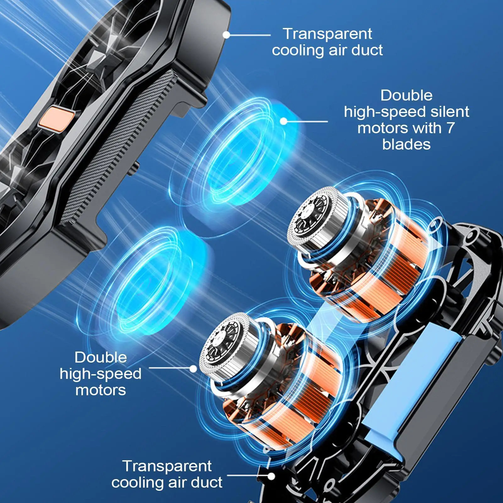 

Кулер для телефона для игр, двухвентиляторный кулер для сотового телефона с зажимом, высокоэффективный инструмент для рассеивания тепла смартфона для просмотра