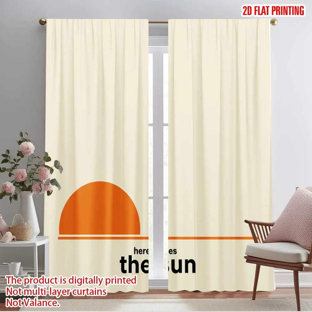 

2pcs 2D flat printing Party Window Curtains Here Comes The Sun Polyester Without Electricity Festive Wall Decor Perfect for