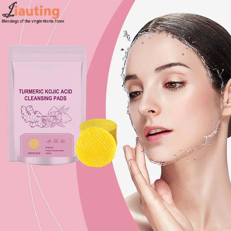 

40Pcs Turmeric Kojic Acid Cleansing Exfoliating Pads Facial Sponges For Daily Cleaning Skin Care