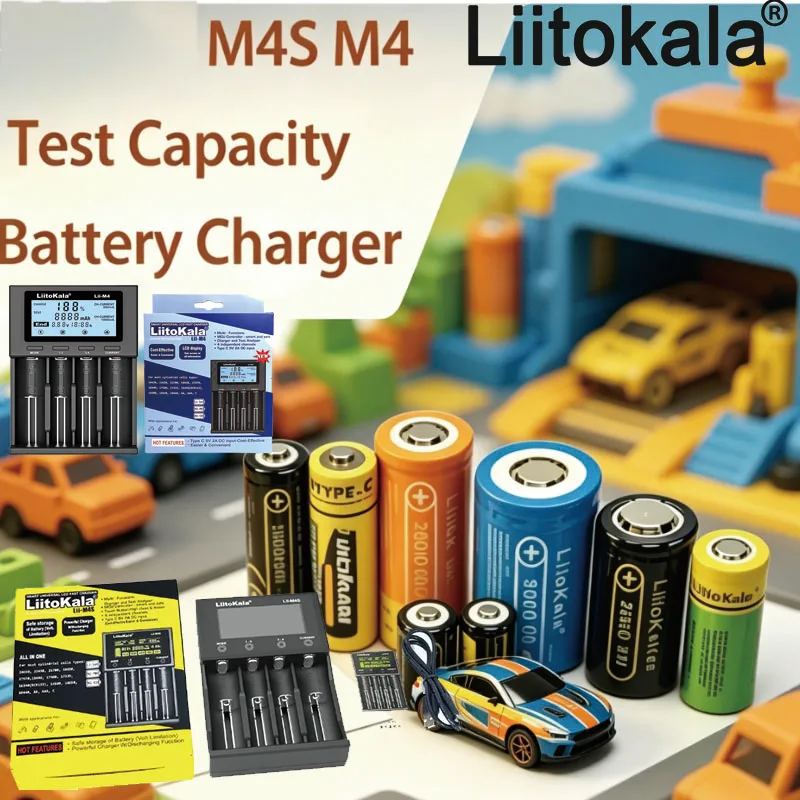 Зарядное устройство LiitoKala Lii-M4S M4 для аккумуляторов 3.7V 1.2V 18650 26650 21700 14500 18350 17500 AA AAA, совместимое с различными типами батарей