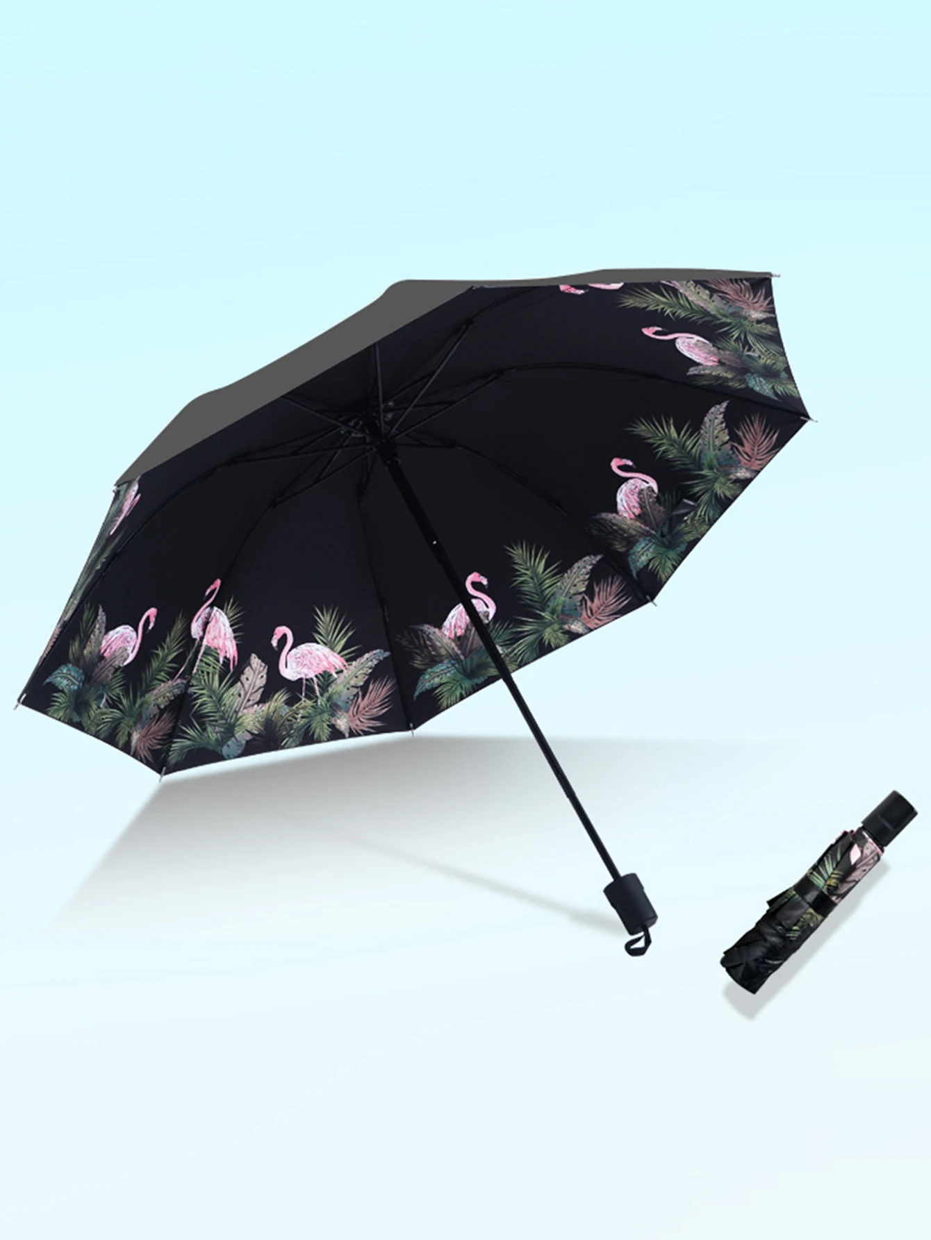 Creative Umbrella Flamingo Black Glue Clear Umbrella Anti UV Sunshade Umbrella Female Sun Protection Advertising Umbrella