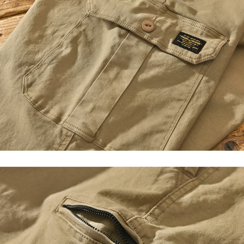 Spring and Autumn New Pure Cotton Cargo Pants Men Multi-Pocket Casual Vintage Men Trousers AZ314