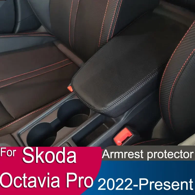 

For Skoda Octavia Pro A8 Car Armrest Console Cover Cushion Support Box Top Matte Liner Mat Case Car-style 2022 2023 2024