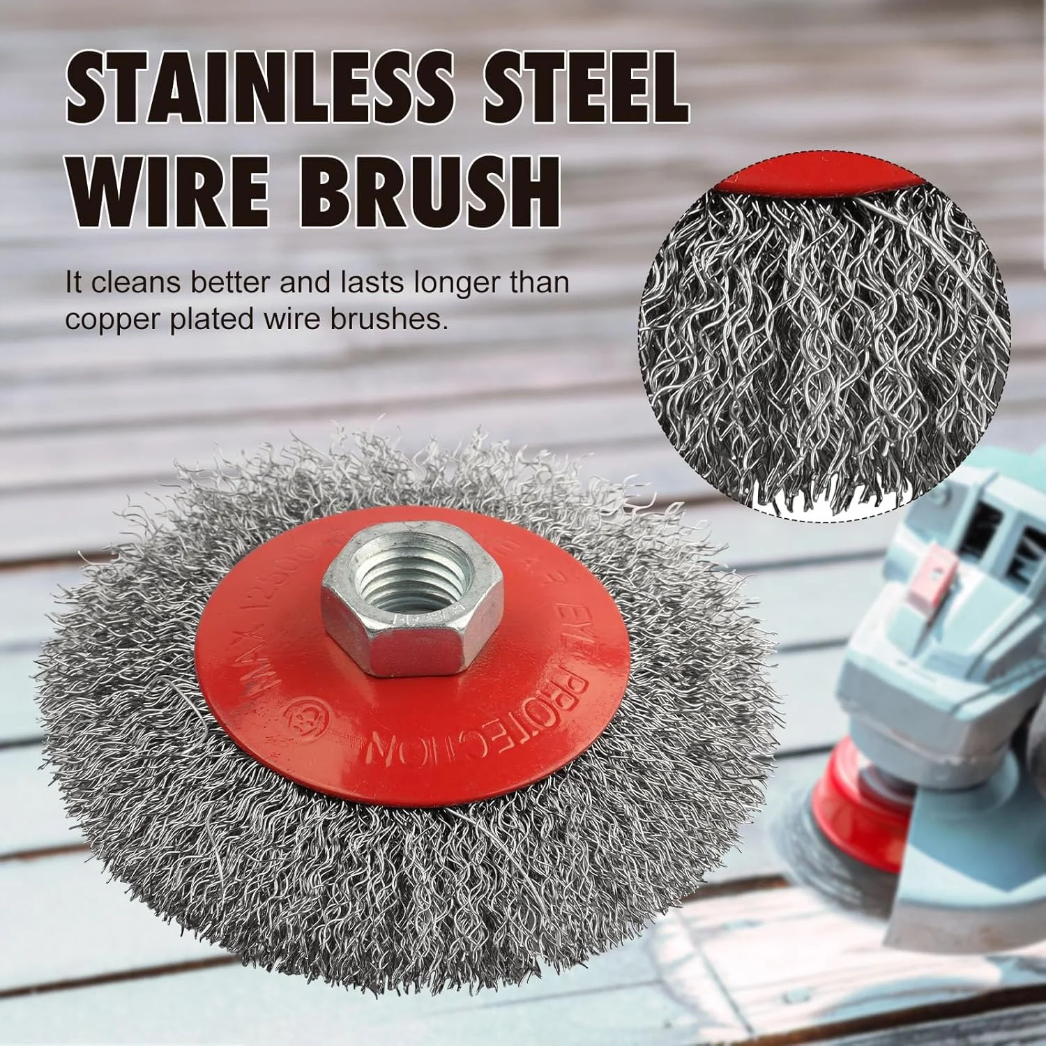 Sikat Kawat Baja Tahan Karat 4 inci 100mm Dengan Ulir M14 5/8-11in Untuk Mesin Gerinda Sudut Pembersih Logam Penghilang Karat Abrasif