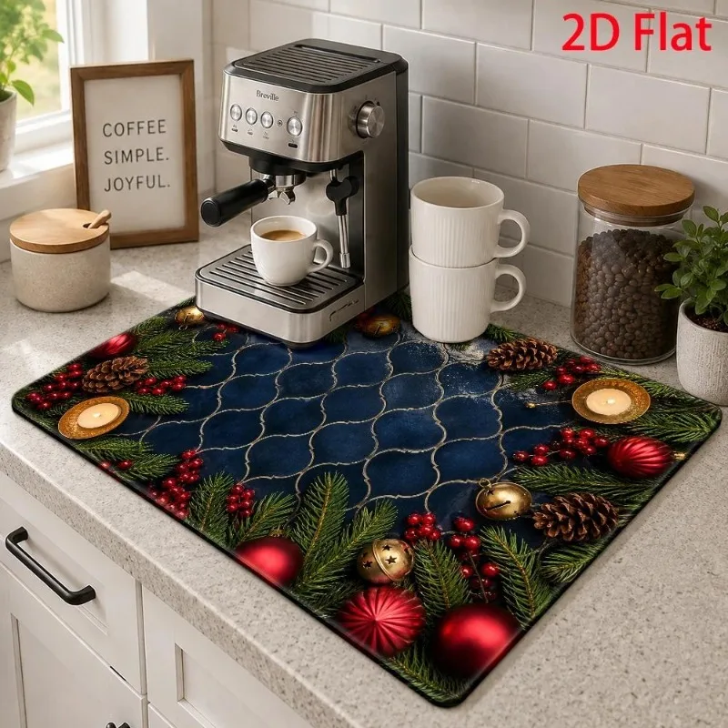 Countertop Protector Pad Moroccan Tile Pattern Dark Blue Marble Pine Needle Christmas Bauble Rug