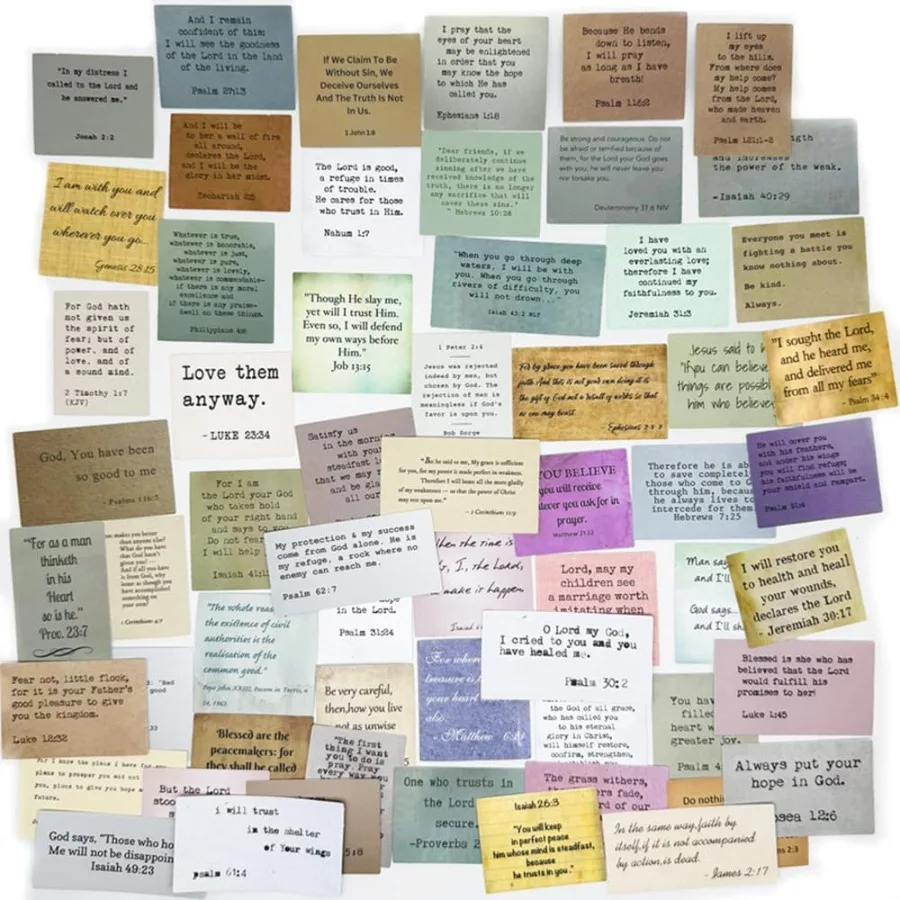 

60pcs Nonrepetitive Positive Sayings Bible Verse Stirs Inspiratiol Christian Vintage Jourling Stirs Typewriter Font Quotes for