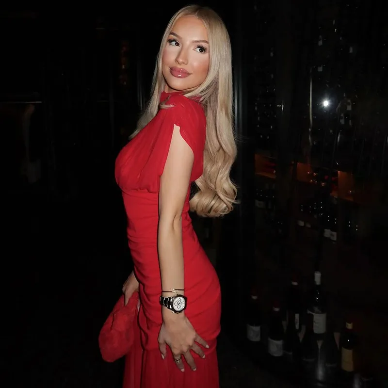 Eleganckie Czerwone Plisowane Sukienki Wieczorowe Długie Wyszczuplające Bez Rękawów Plisowane Patchworkowe Sukienki Maxi w Linii A na Imprezę Lato 2025 Sukienki Damskie