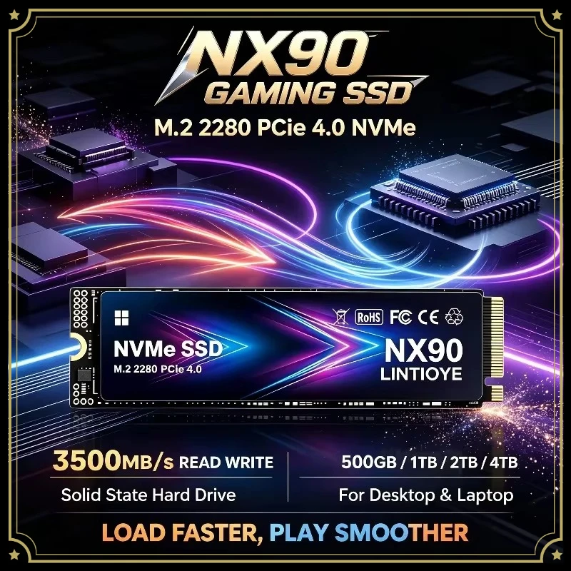 NX90 LINTIOYE M.2 2280 PCIe 4.0 NVMe SSD 500GB/1TB/2TB/4TB, up to 3500MB/s, Solid State Hard Drive Disk for Desktop and Laptop.