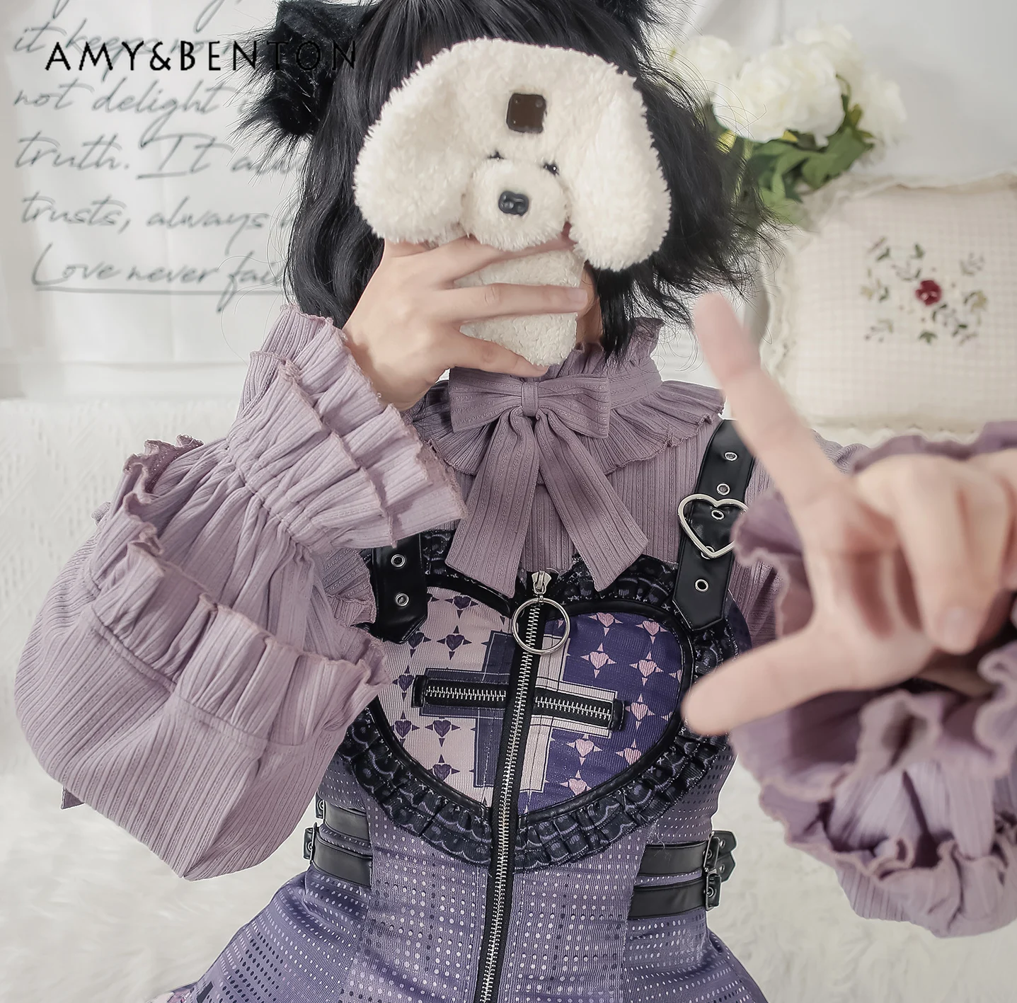 Autumn Winter New Sweet Puff Sleeve Knitted Top Japanese Cute Ruffled Bow Lace-up Long Sleeve Sweater All-Match Lolita Pullover