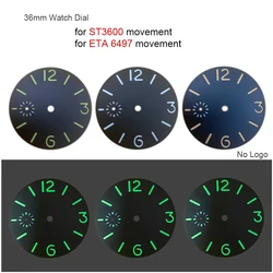 36mm Green Luminous Watch Dial for ETA 6497 Movement Modified Part Replacement Watch Face Fit for ST3600 Dials No Logo