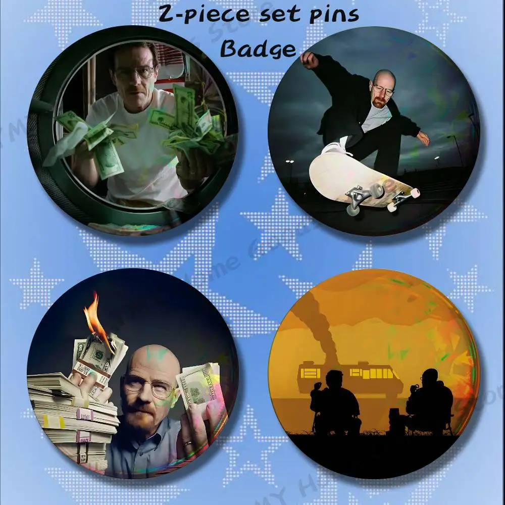 W-Walter White Heisenberg Brooches for Backpack Accessories 25 32 44 58 75mm Round 2-piece set Free Mix