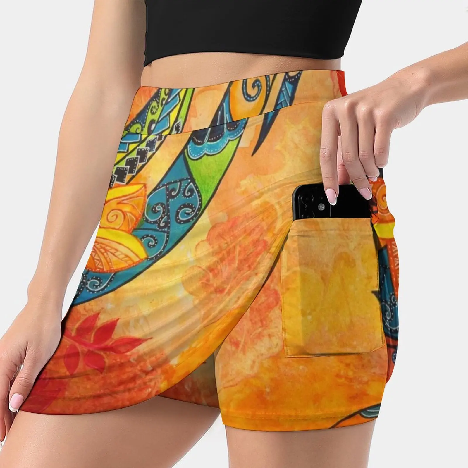 Maori Autumn Women's skirt With Hide Pocket Tennis Skirt Golf Skirts Badminton Skirts Running skirts Maori Autumn Leaf Flowers