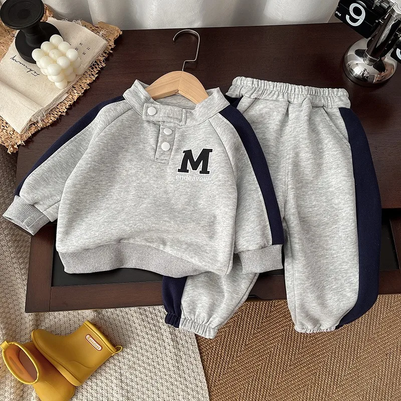 

Spring Autumn Baby Boys Clothing Set Patchwork Letter Pullover Tops Pants 2Pc For 1-5 Years Kids Sport Suit Child Casual Outfits