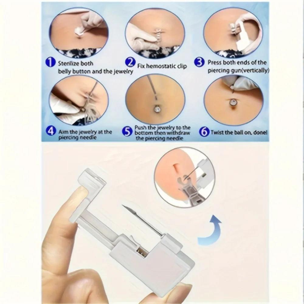 4pcs Professional Belly Button Piercing Kit with Safe Gun & Stainless Steel Needles - Ideal for Men & Women