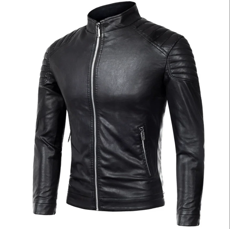 New Arrival Men's Pu Leather Coat For Casual High-end Mens Solid Color Motorcycle Wear Korean Style Slim Fit Leisure Jacket