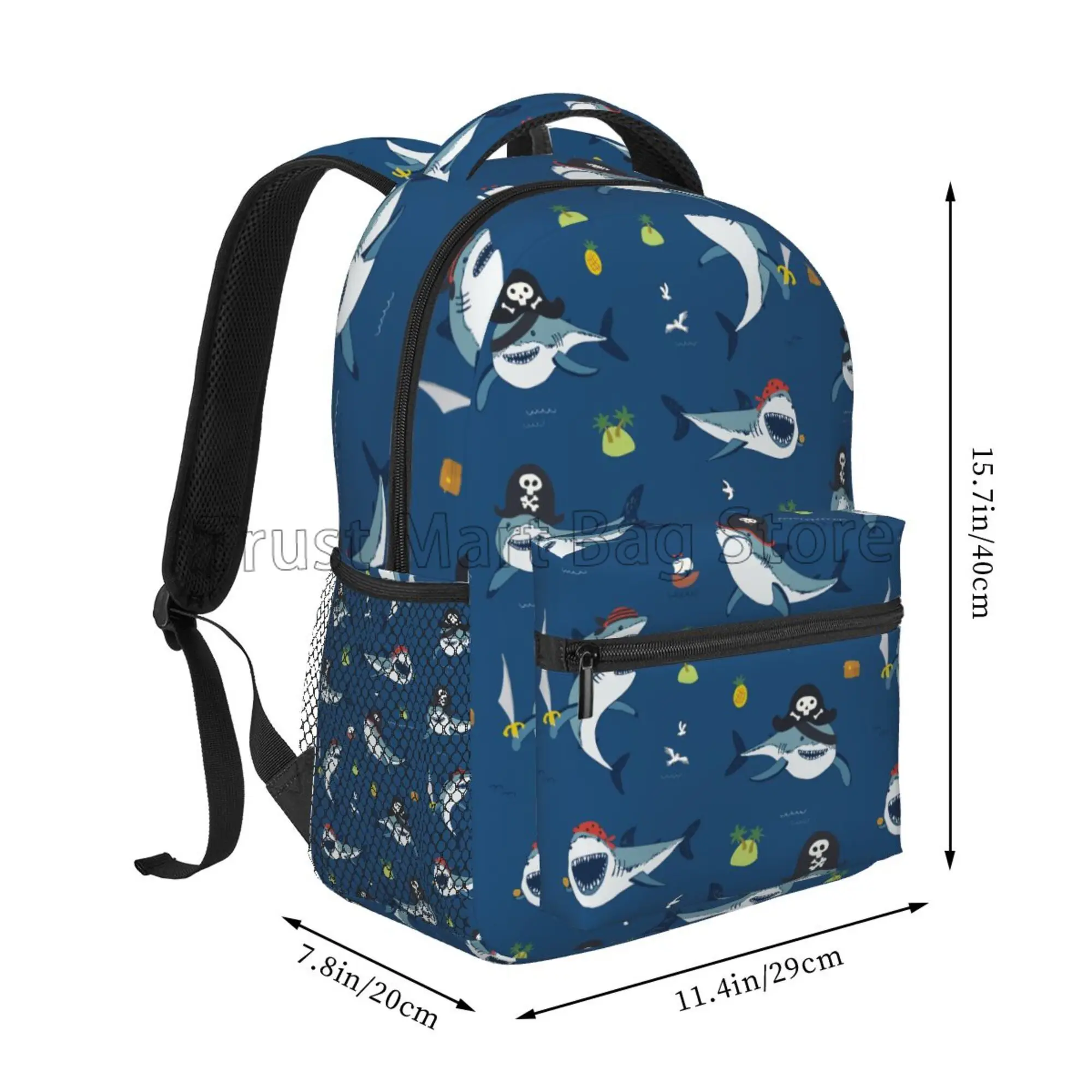 Cute Cartoon Sharks Pattern Backpacks for Adults Teens Student Bookbag Durable Casual Laptop Daypack for Travel Hiking Camping