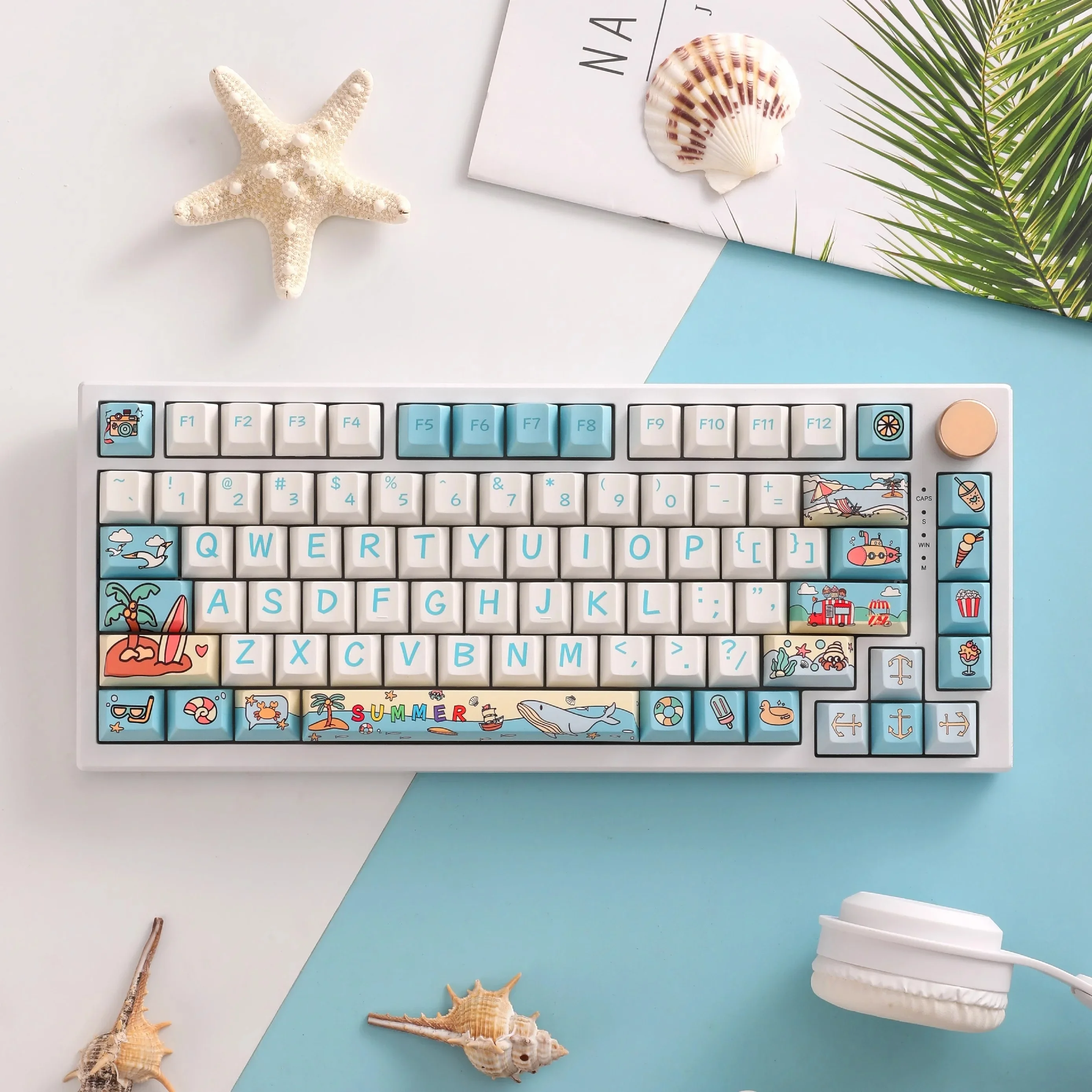 Imagem -03 - Hawaiian Beach Keycaps Pbt Cherry Dye Sublimation Adequado para a Maioria dos Teclados Mecânicos do Jogo Faça Você Mesmo Verão Azul 126 Teclas