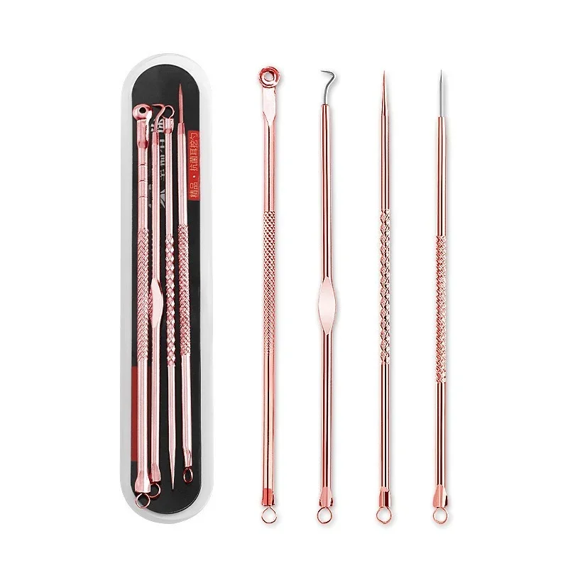 4Pcs/set Acne Blackhead Comedone Black Pimple Remover Skin Care Women Beauty Acne Treatment Pore Cleanser Needle Hook Makeup Set