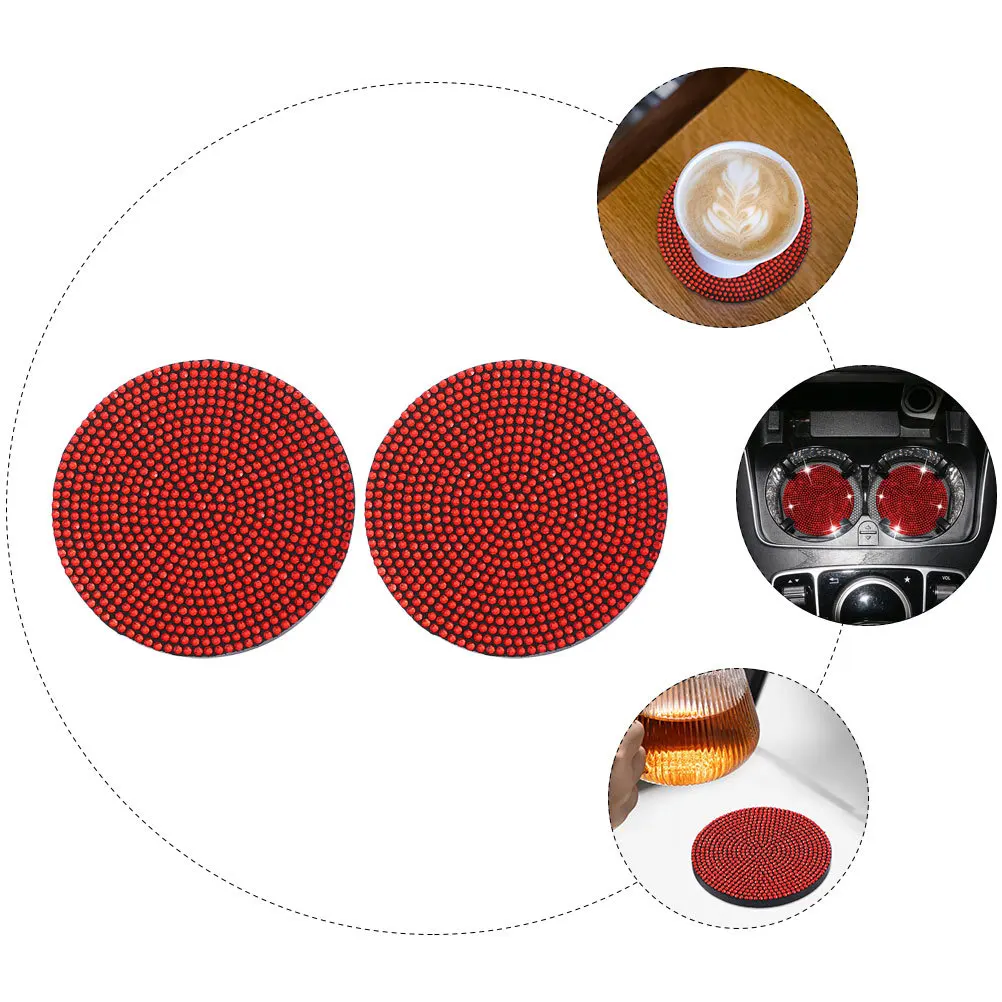 

2Pcs Anti-Slip Car Coasters PVC Crystal Rhinestone Car Cup Holder Pads Non-Skid Coasters for Vehicle Cup Holders