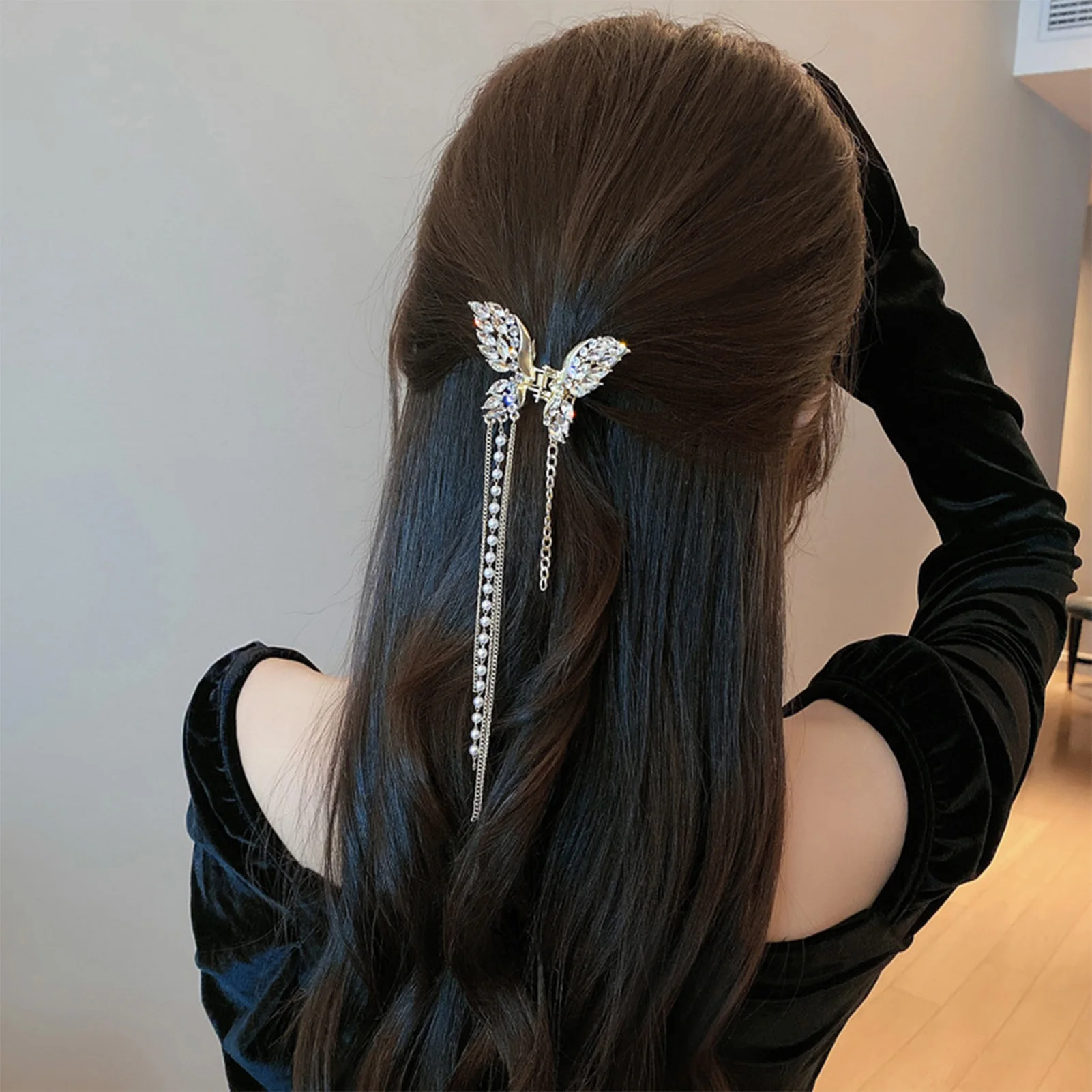 

Ponytail Hair Clips Crab Women Fashion Accessories Gifts Butterfly Tassel Pearl Hair Claw Headdress Festival Hairpin For Girls