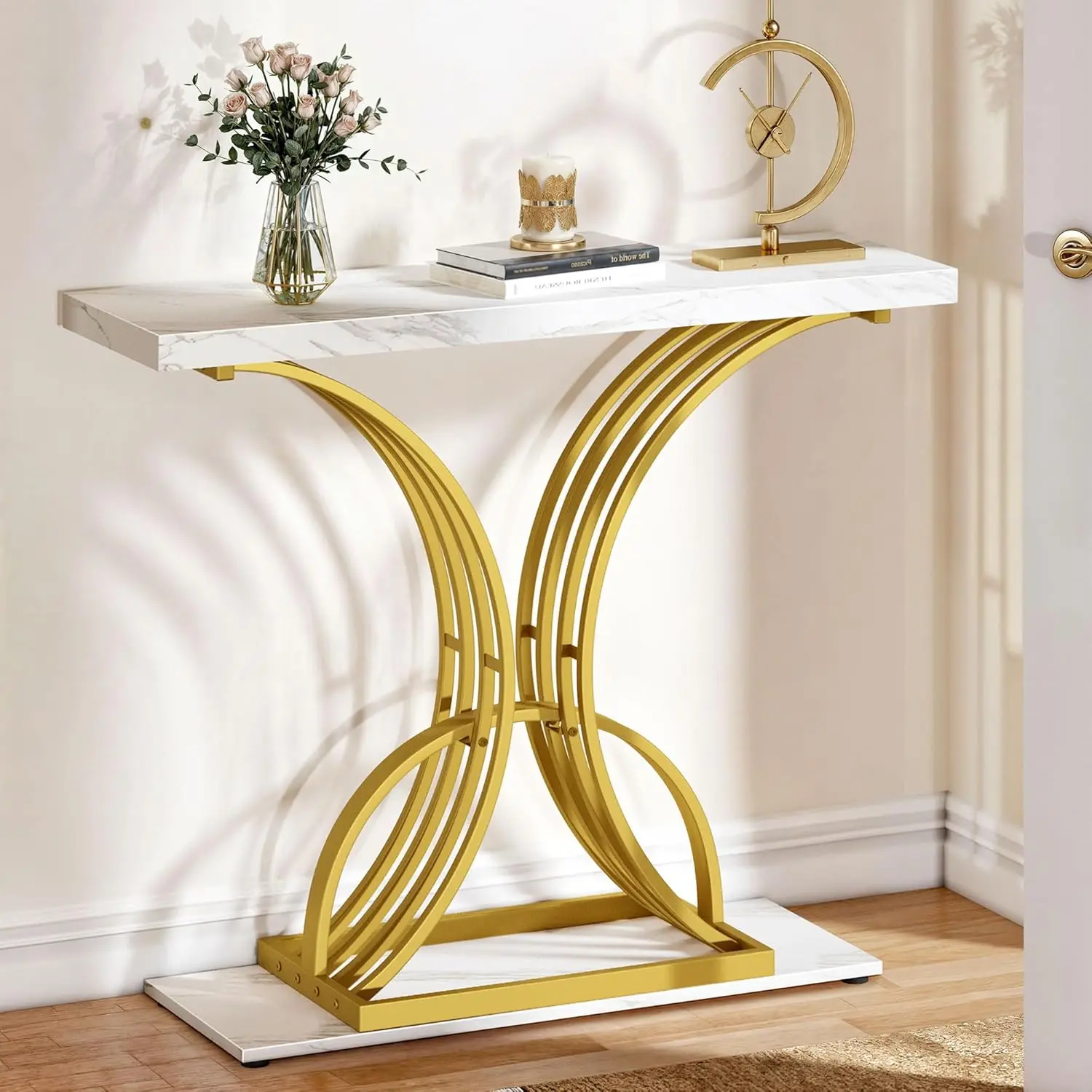 

Gold Console, Modern Living Room, Hallway 40 Inch Narrow Entryway Sofa Tables White