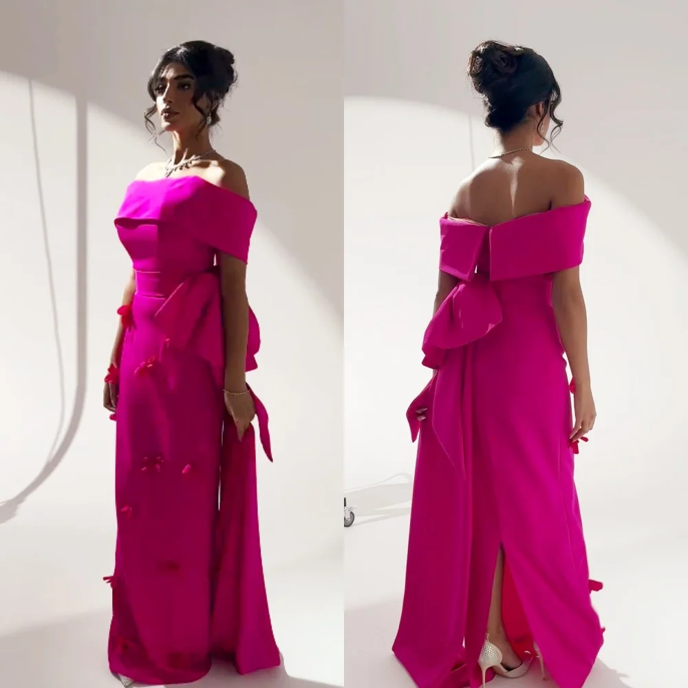 

Customized Jersey Flower Ruched Celebrity A-line Off-the-shoulder Bespoke Occasion Gown Long Dresses