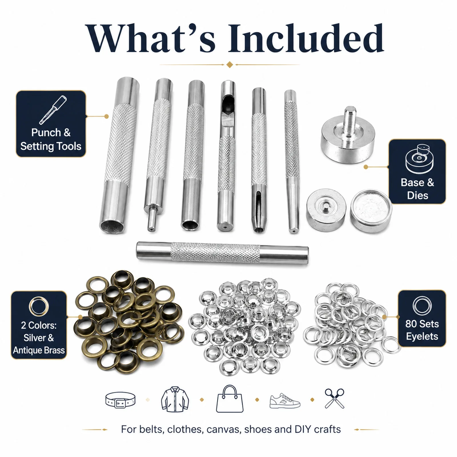 80sets Metal Eyelet Grommet Punch Installer Tool Set for Belt Clothes Canvas Curtains Shoes Tent 4mm 5mm 6mm 8mm 10mm 12mm